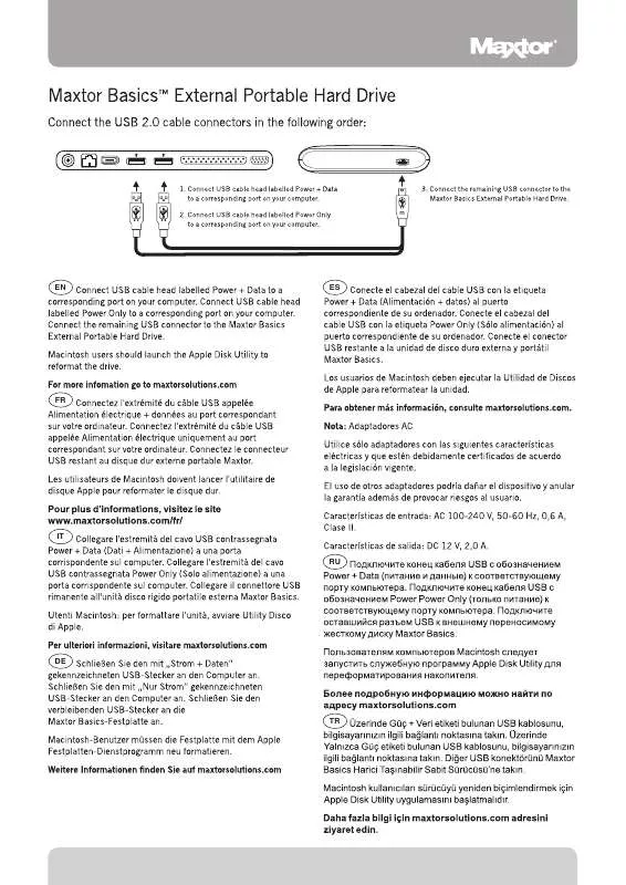 Mode d'emploi MAXTOR BASICS EXTERNAL PORTABLE HARD DRIVE