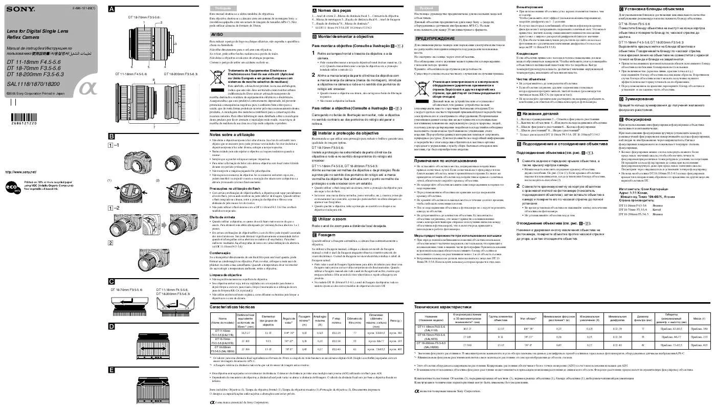 Mode d'emploi SONY SAL1118